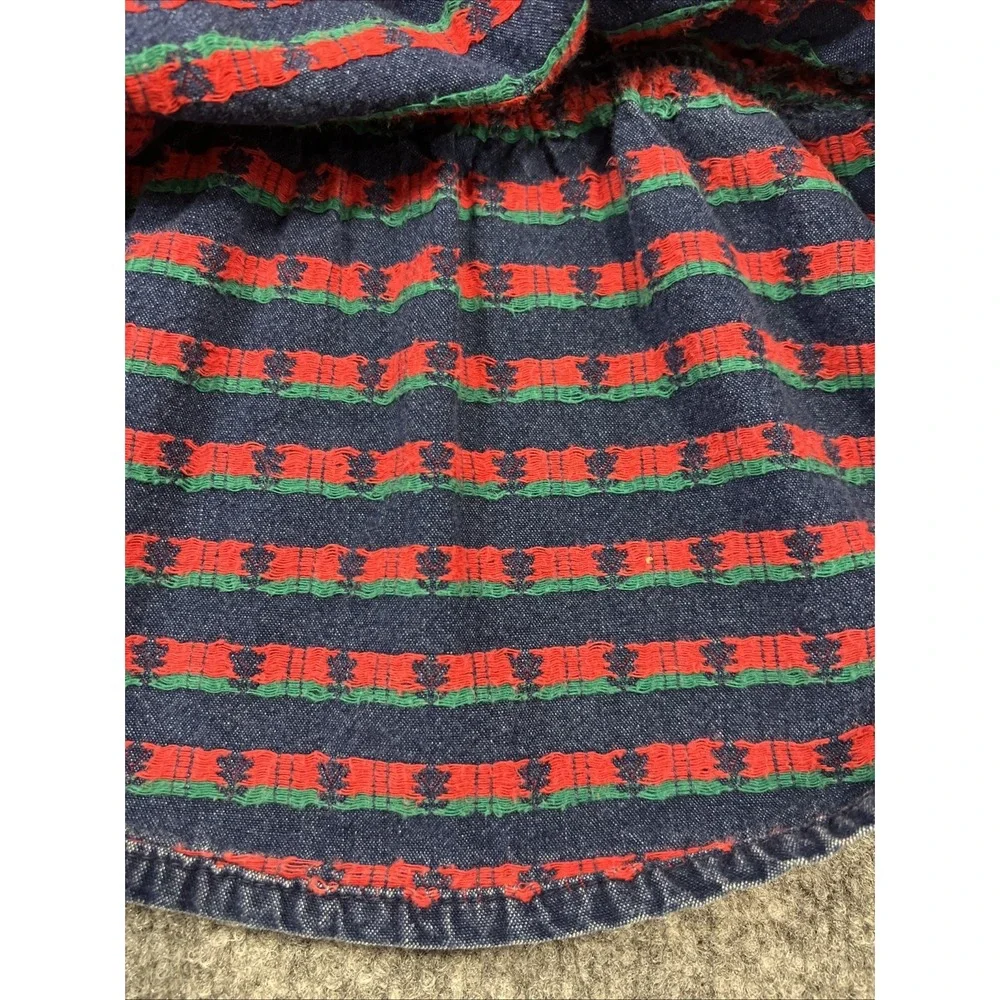 Rare Vintage OshKosh B'Gosh Floral Rose Denim Jumper Dress 18M Made in USA